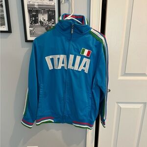 blue embroidered italia zip-up jacket unisex size small